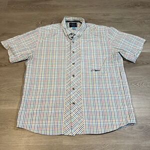 True Flies Button Down Shirt Short Sleeve Men's Large Plaid Fishing Outdoors